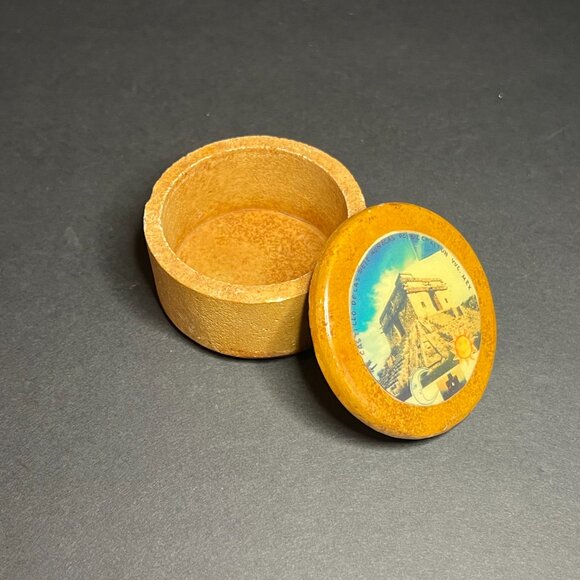 Vintage Round Natural Stone Castillo De Las Siete Munecas Mexican Trinket Box - Picture 4 of 7